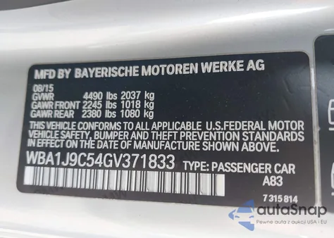 2016 BMW M235I xDrive из США, поврежденный, VIN WBA1J9C54GV371833